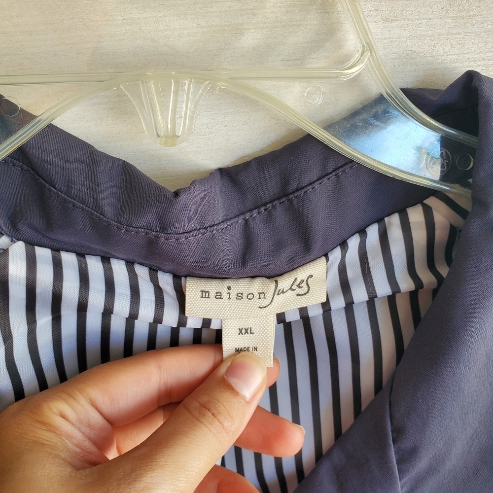 NWT Maison Jules Navy Cropped Trench Coat - Picture 2 of 5